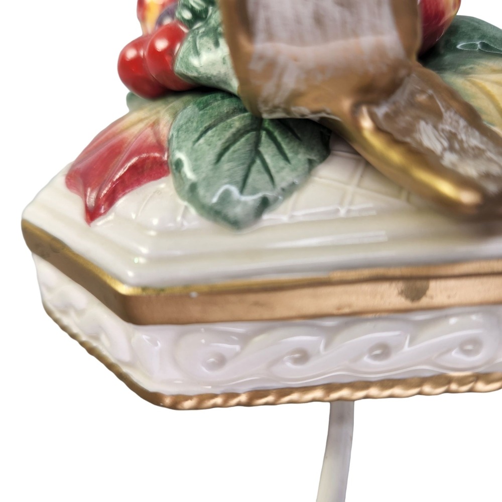 Fitz and Floyd Snowy Woods Trinket Box Candy Jar Christmas Jewelry Lid Vtg READ - Picture 10 of 12
